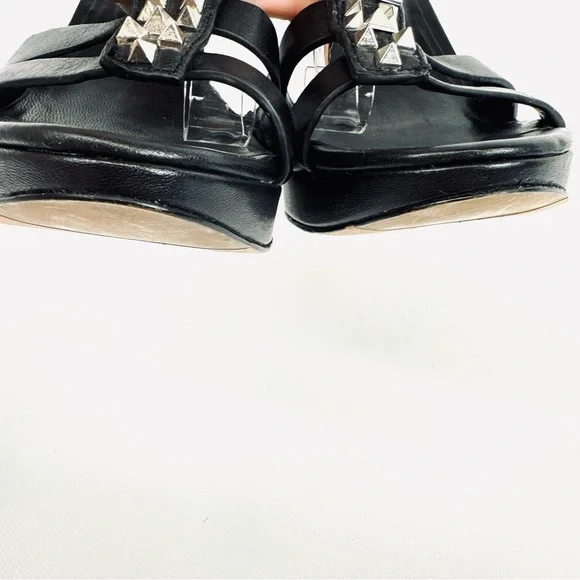 Rachel Roy DALYCE Black Leather Studded Platform Heel Ankle Strap Sandal 7.5